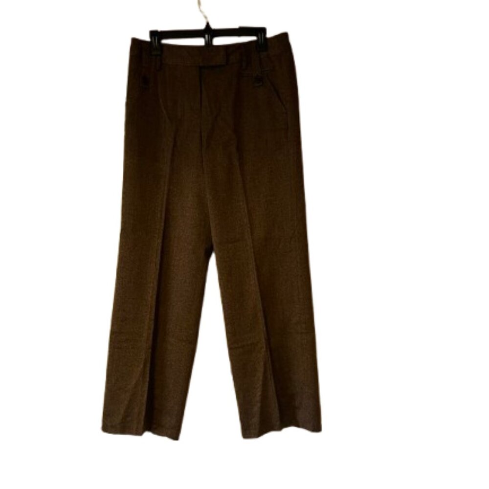 Larry Levine Brown Herringbone Wide Leg Trousers - 10